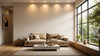 A cozy living room featuring a comfortable couch and a stylish coffee table in the center