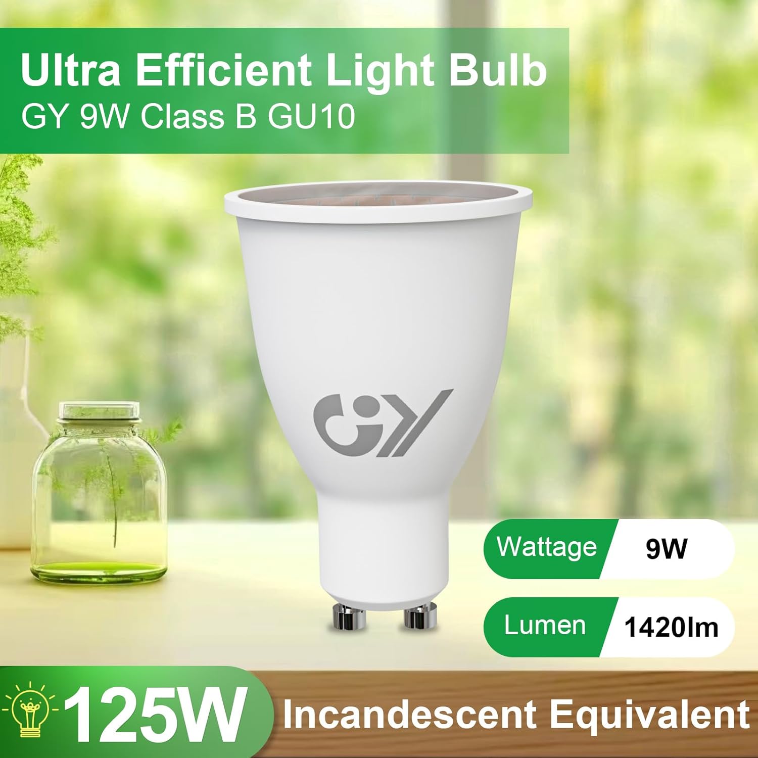 GY Ampoule LED GU10 9W 1420 lumens remplace halogène 125W IP44 col long classe énergétique B