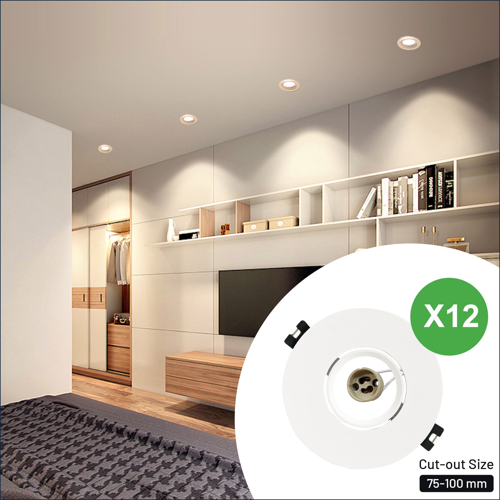 GY LED Recessed Spotlight Frame with GU10 Socket 12 Pack Adjustable Ø75 ...